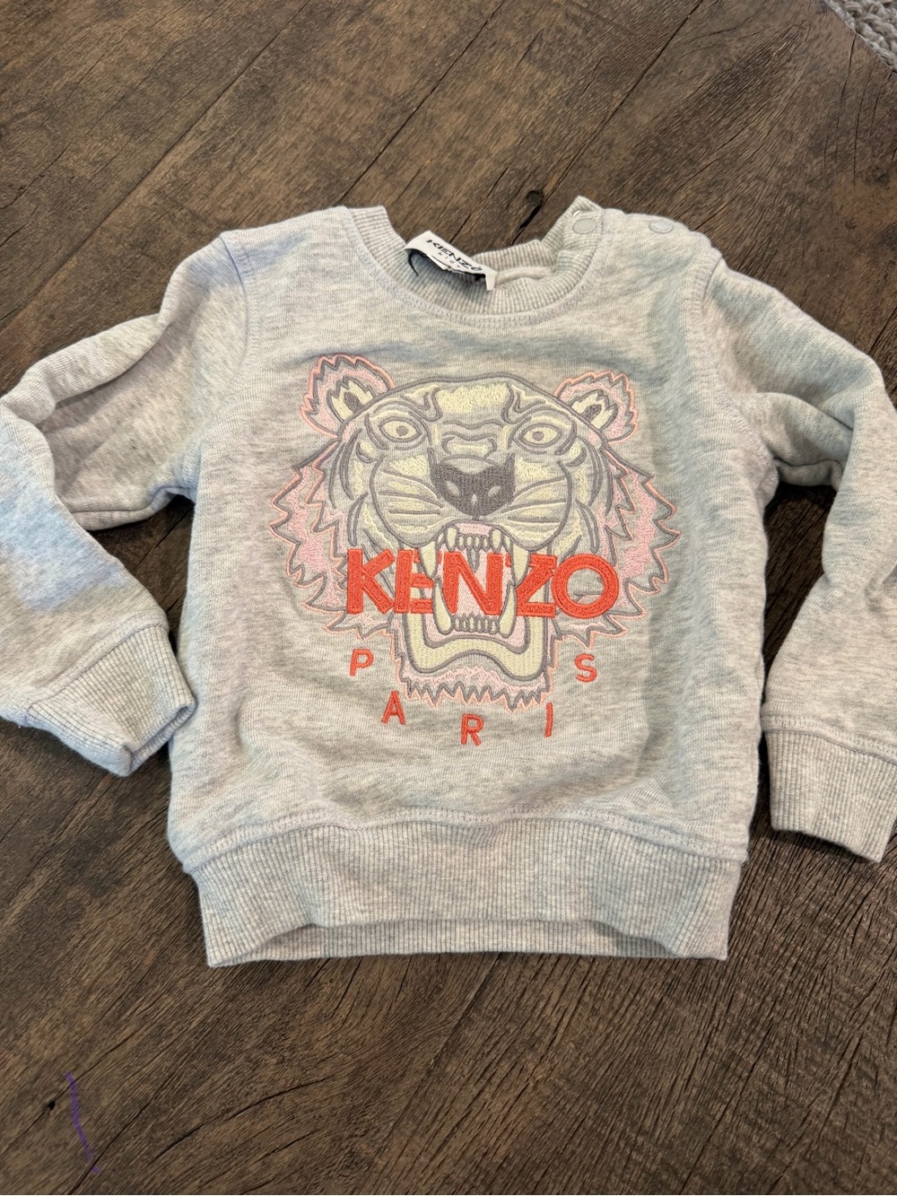 Kenzo Kids Light Grey Sweatshirt with Red Logo Tiger Motif